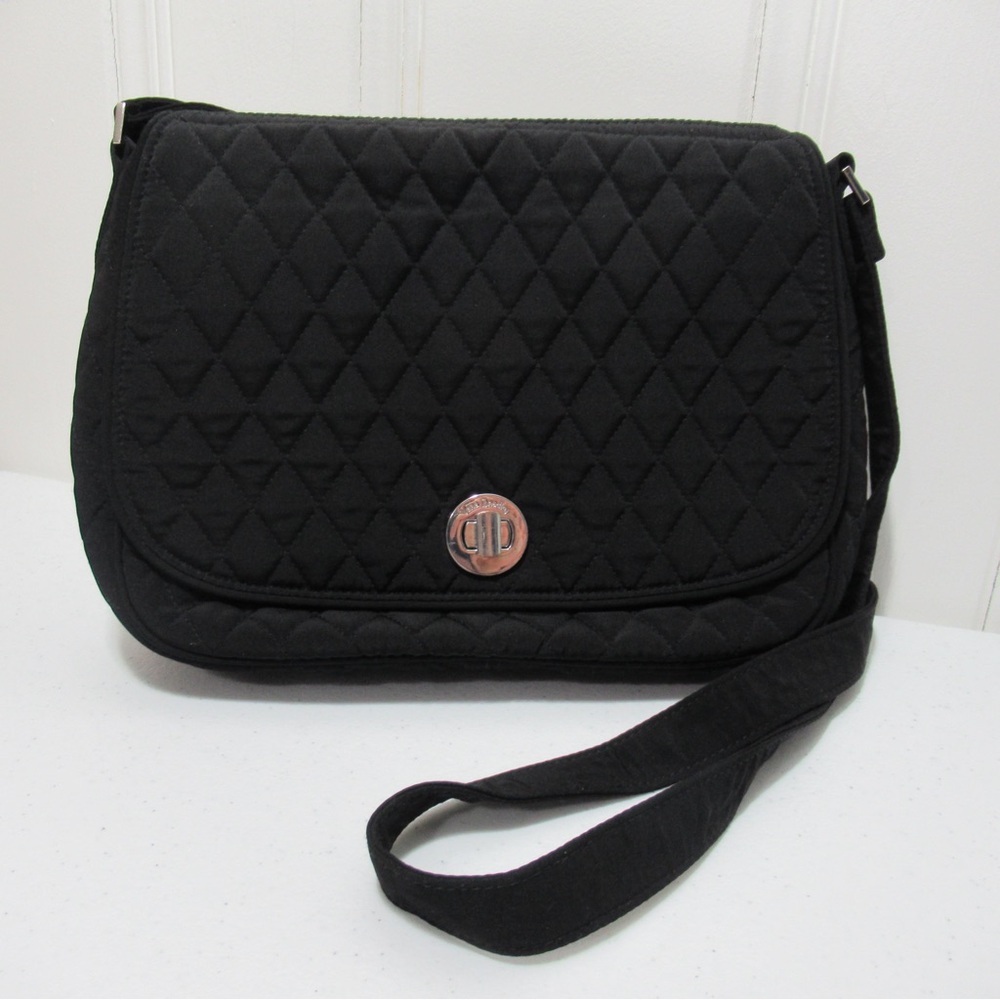 Vera Bradley Quilted Black Crossbody Bag Floral Interior
